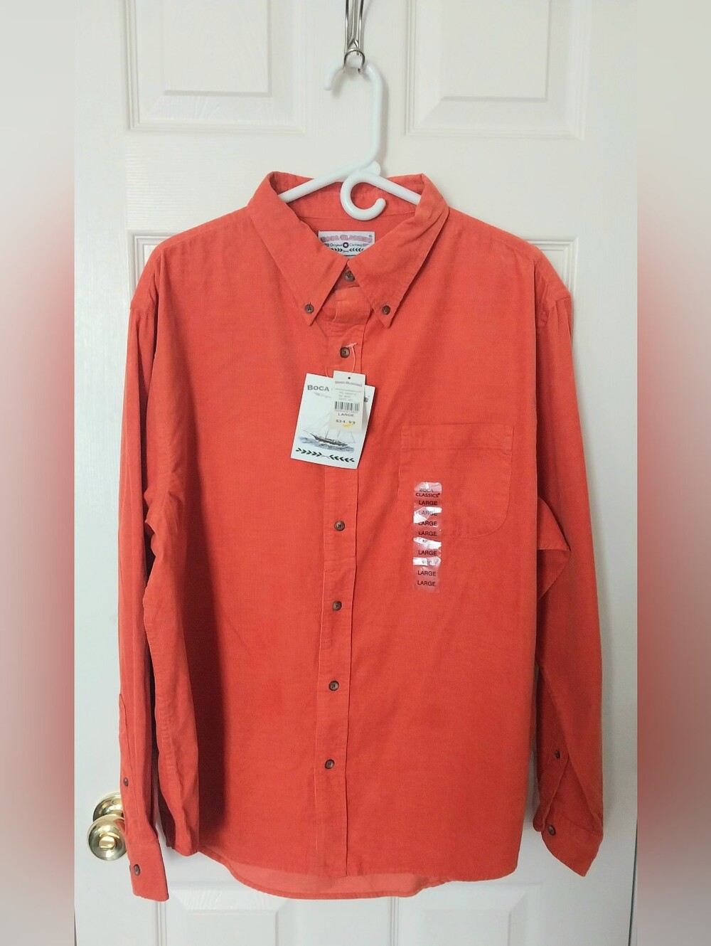 NWT Boca Classics Men’s Corduroy Shirt Large Orange Long Sleeve Button Down L
